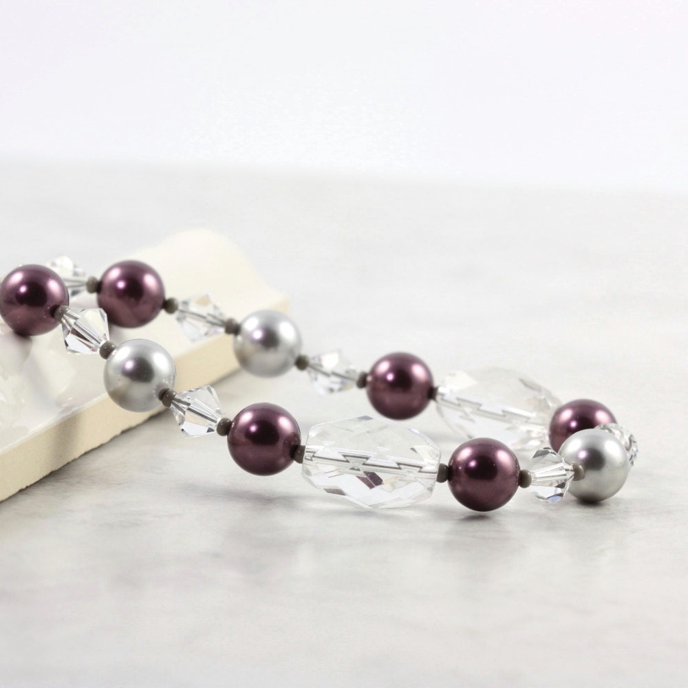 Burgundy Pearl Bracelet Crystal Quartz Sterling Silver Toggle Clasp