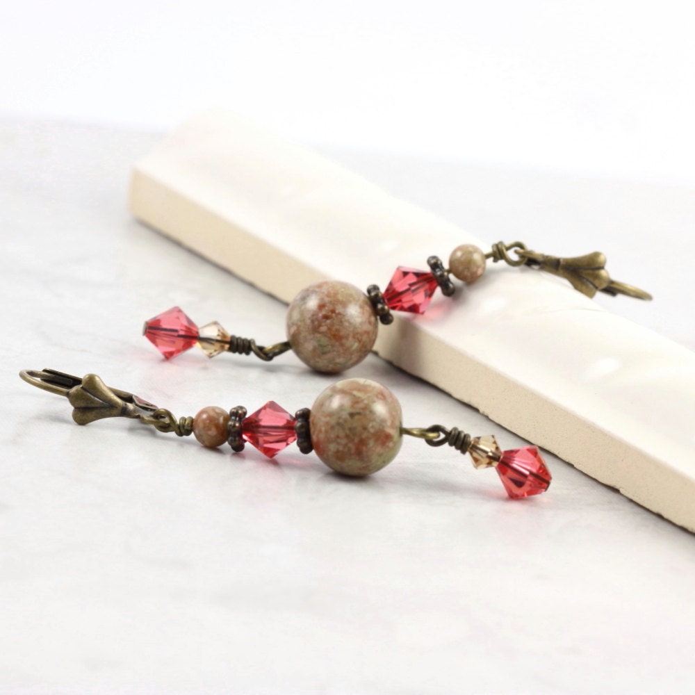 Autumn Jasper Earrings Pink Honeysuckle Spring Fashion Gemstone Jewelry