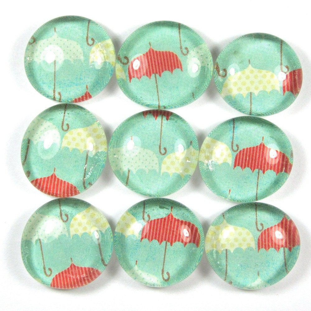 Glass Marble Magnets or Push Pins Set- Umbrella for a Rainy Day