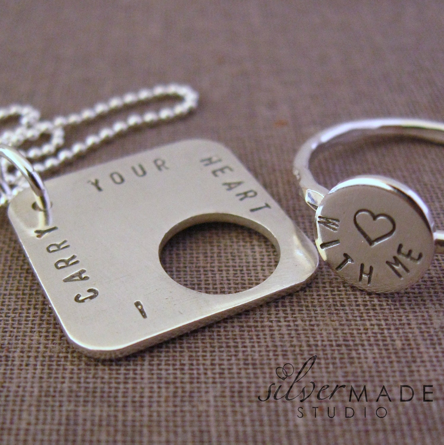 Intertwine.  SQUARE NECKLACE and ring set