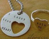 I carry your heart. DISC KEYCHAIN and heart cut out ring