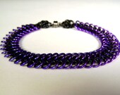 Purple & Black Chainmail Bracelet - 7 inches - Magnetic Clasp