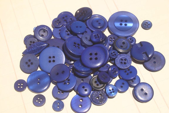 Blue Buttons Assorted Round - Sewing Scrapbook Embellishments - Maui Blue