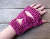 Hot Pink Petunia Cute Fingerless Mittens in Llama Merino Silk Yarn