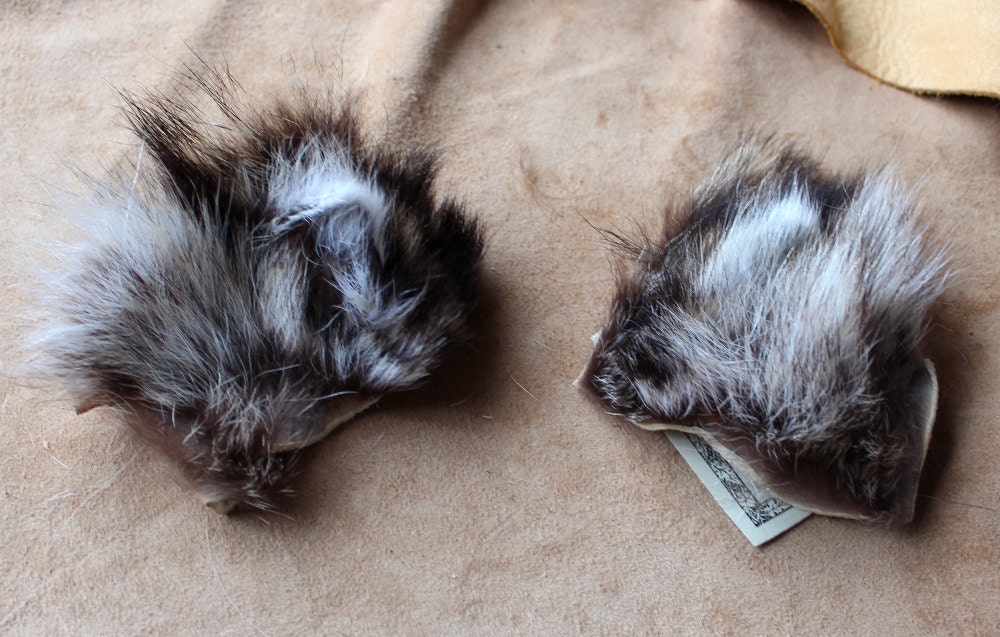 Raccoon ears headdress - real eco-friendly clip-on raccoon fur ears costume for totemic ritual and dance RE03