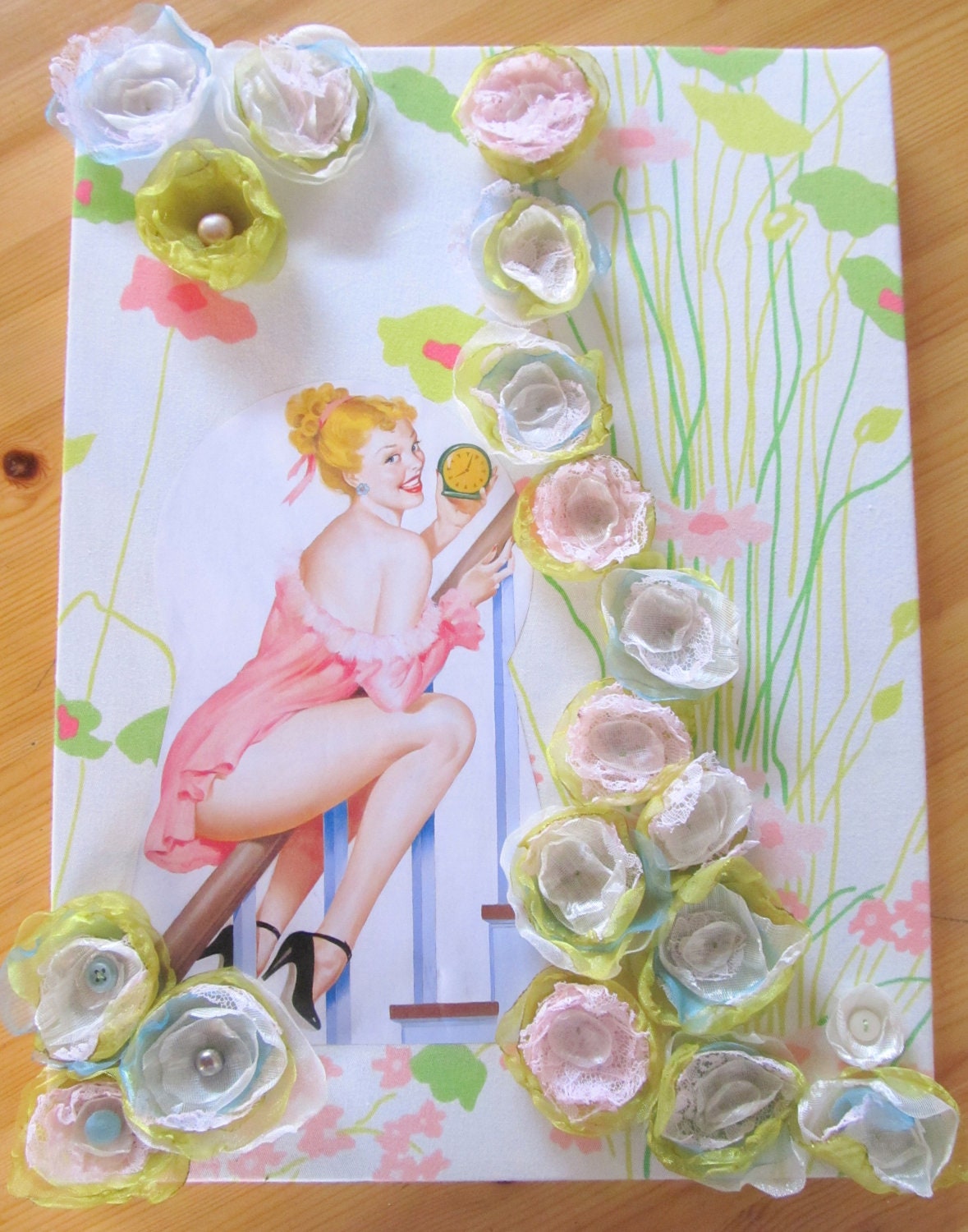 BETTY BOUQUET  - original mixed media canvas wall hanging  (12x16)