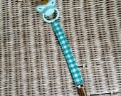 Turquoise Gingham Universal Pacifier Clip