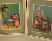 Vintage 1940s Dime Store Kitty Cat Kitten Prints  Pair