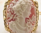 R215 Grecian Goddess Butterfly Cameo Ring 14k Rolled Gold