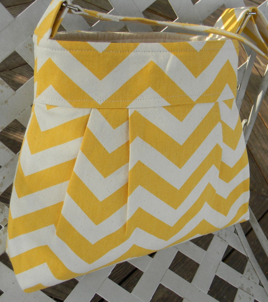 Pleated Handbag in Corn Yellow Chevron with Adjustable Strap