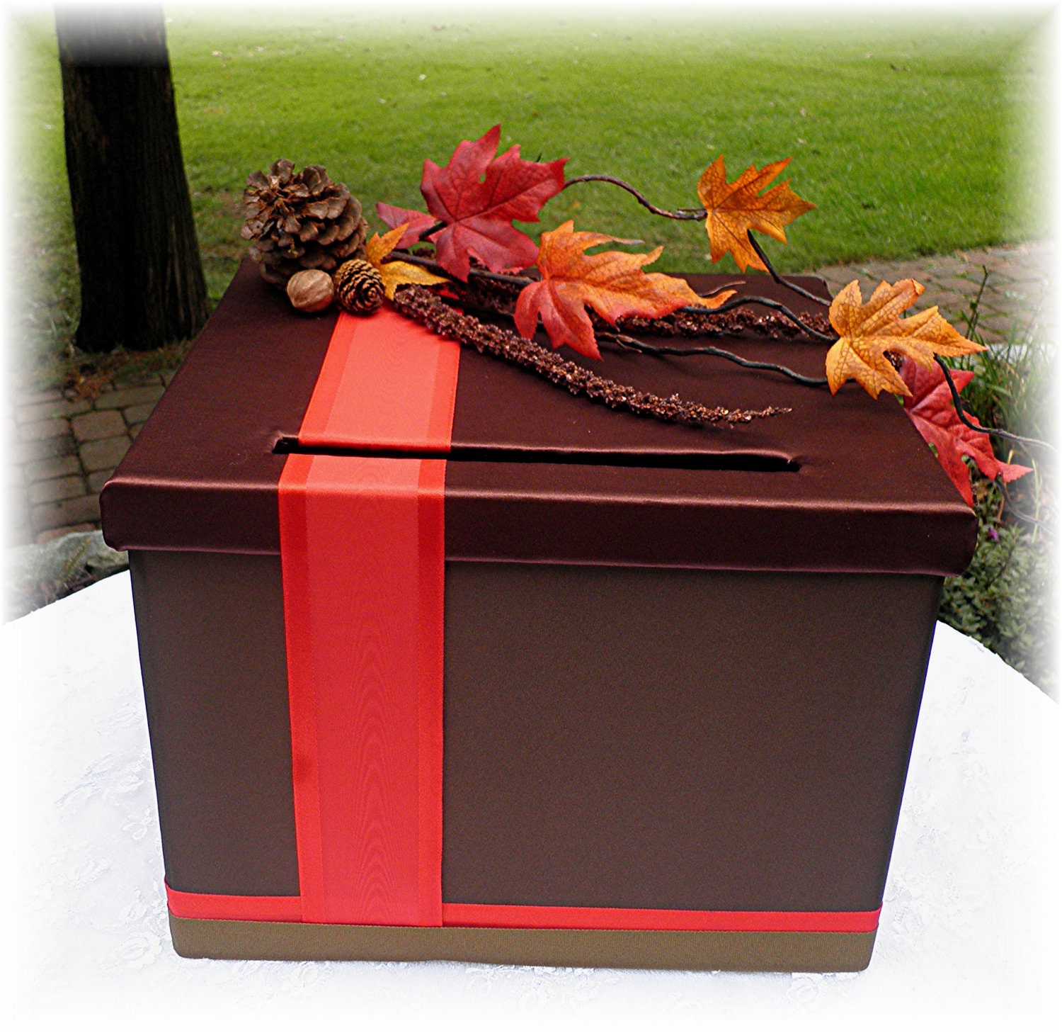 Wedding FALL Harvest Card Box Leaaves Branches Pinecones  CUSTOMIZE