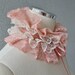 Victorian Inspired Tangerine And  Ivory Lace And Ribbon Ruffle Collar Necklace Cowl Statement Piece