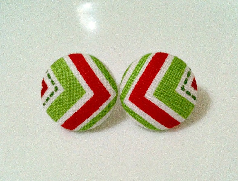 chevron christmas - fabric button earrings