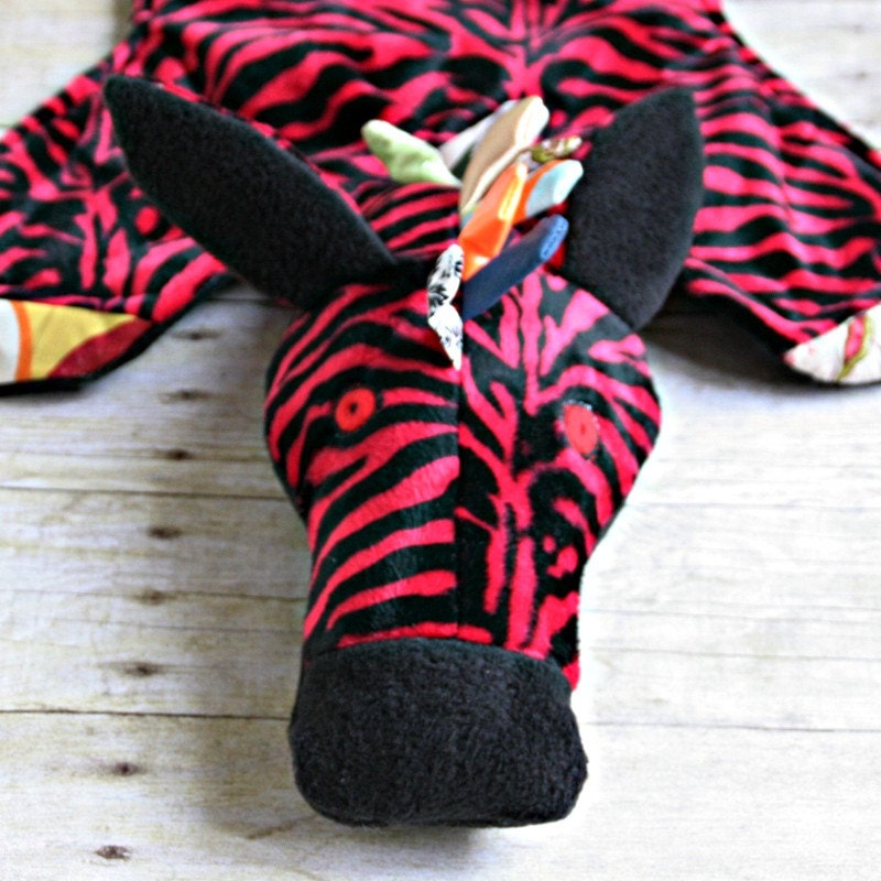 Stuffed Animal Security Blanket - Red Zebra Ruggle
