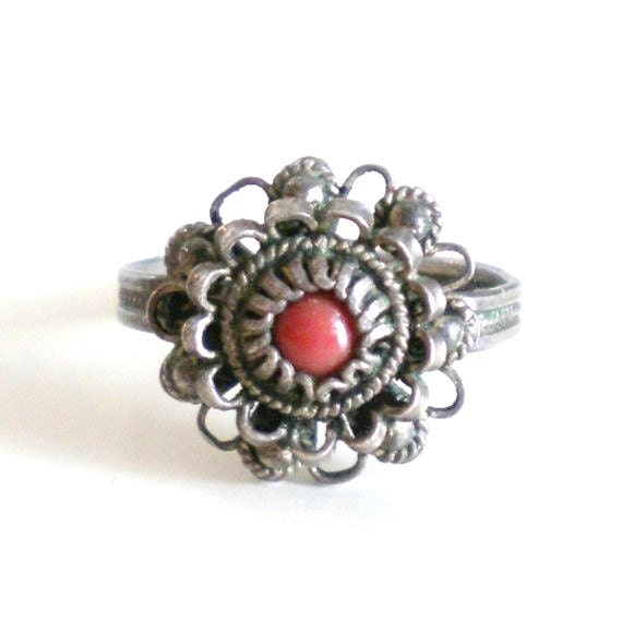 Vintage Sterling Silver Ring with Red Stone