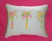 Made to Order pillow, one new custom Palm Tree Trio Pillow made with Lilly Pulitzer Croc Monsieur fabric