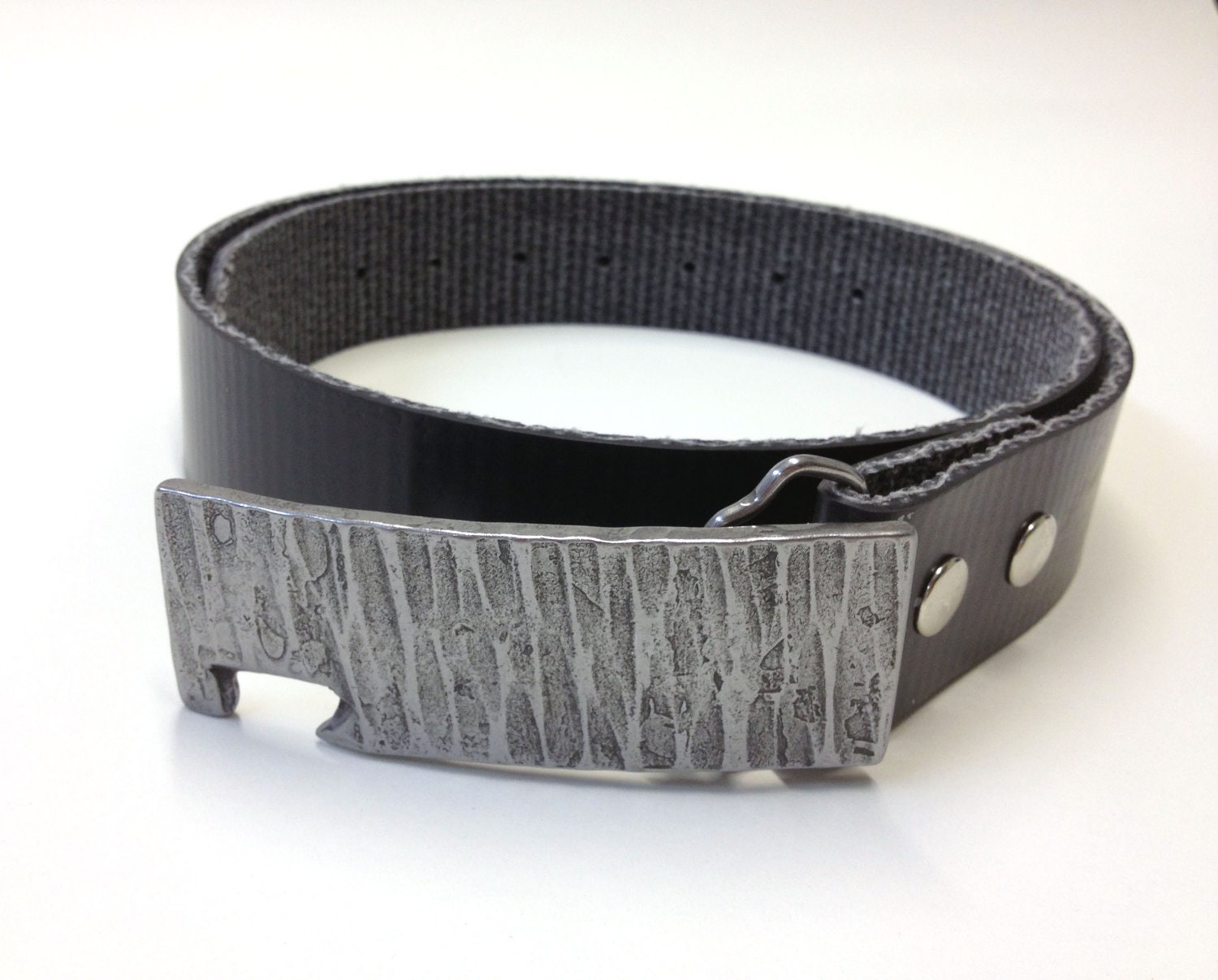 Hammered Bottle Opener Belt Buckle Lite, Angled Style, with Natural Finish