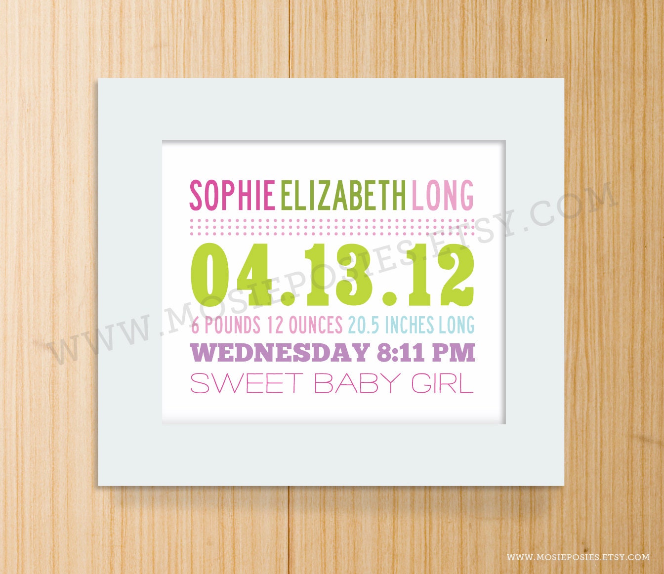 Mixed Typography Birth Announcement Print - Horizontal Nursery Art