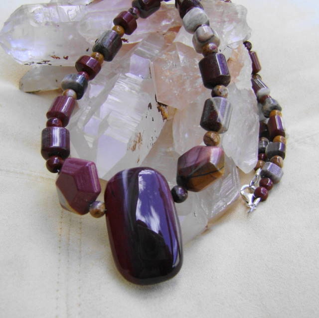 Gemstone Artisan Necklace Mookaite and Sterling Silver Autumn