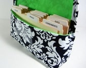 Coupon Holder or Purse Organizer Fabric Black and White Classic Damask Lime Green Lining