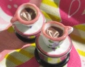 5/8" Teacup Plugs - LIMITED - Heart Lattes with Pink Tea Cups