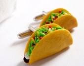Mexican Food Cuff Links - Crunchy Taco Cufflinks - Mini Food Art Jewelry Collectable by Schickie Mickie