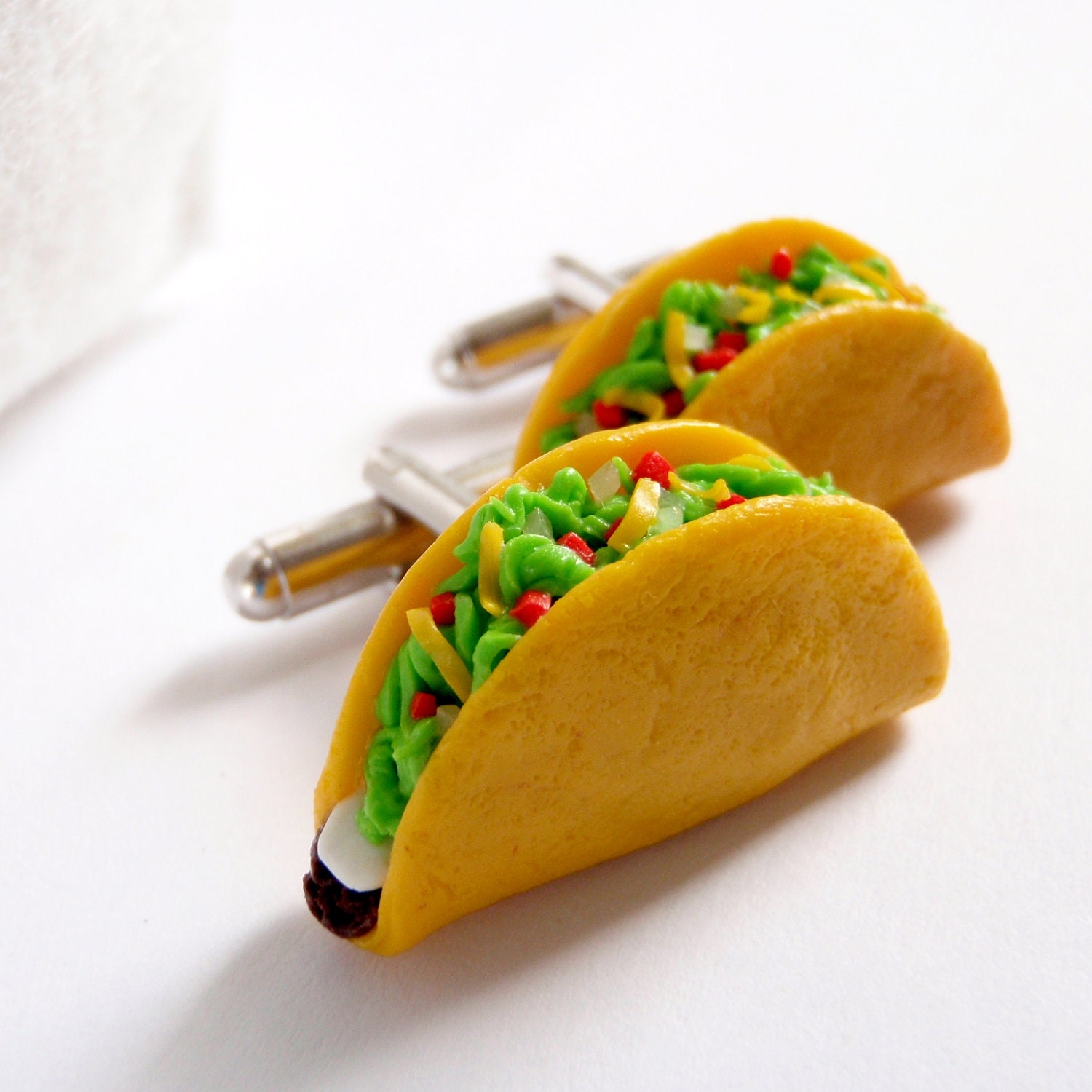 Mexican Food Cuff Links - Crunchy Taco Cufflinks - Mini Food Art Jewelry Collectable by Schickie Mickie