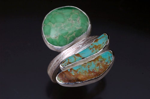 River Erosion Ring with Mokumé Gane, Variscite and Turquoise