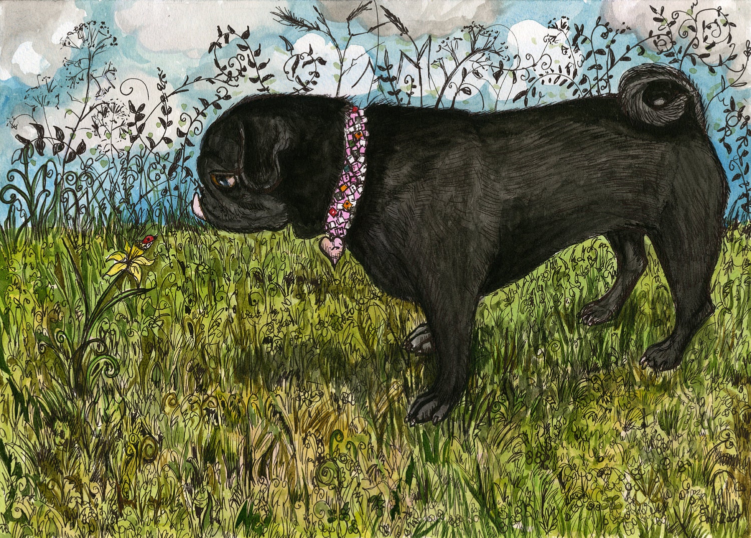 Little Ladybird - GREETING CARD Ibizan Hound Art Print