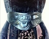 The Theda ...Solid Black Tooled Leather Ornately Patterned Belt