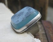 blue chalcedony druzy ring, size 7 - Bewildered - READY TO SHIP