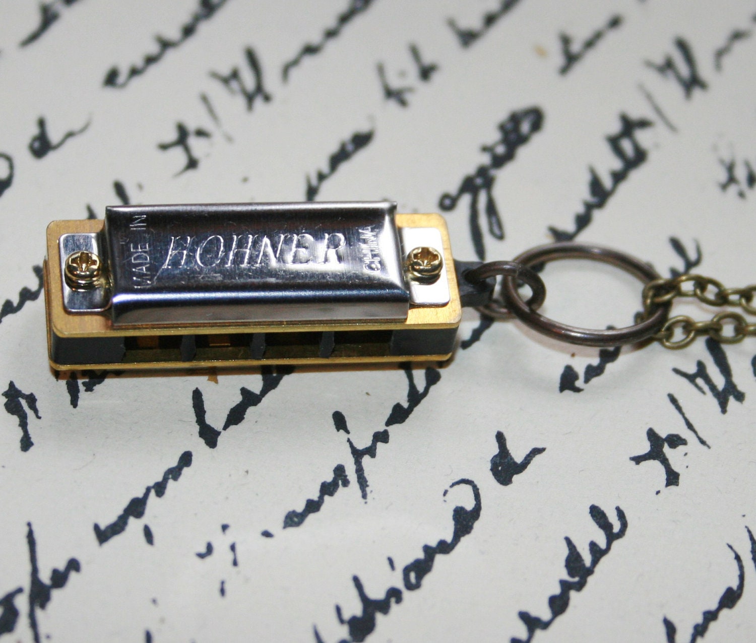 Brass Hohner Harmonica Necklace