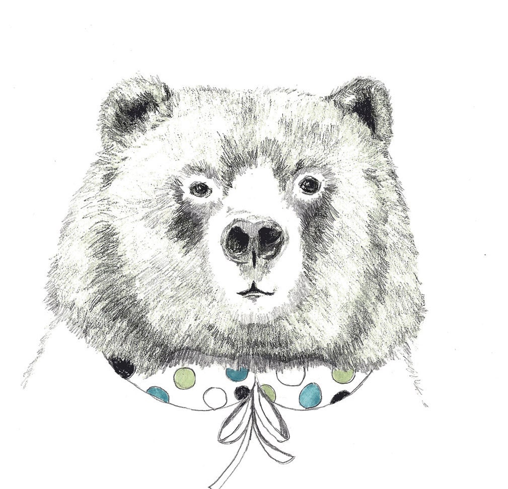 Mrs. Bear - Bear Illustration - Bear with Peter Pan Collar