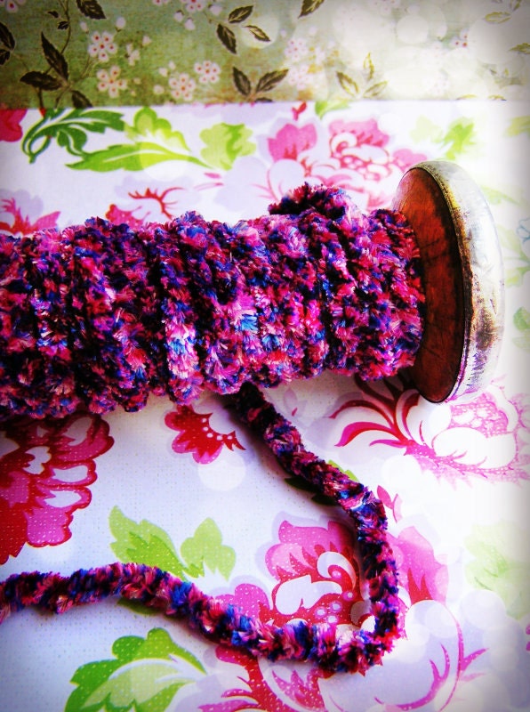 Cherry Berry confetti chenille velvet ribbon luxe vintage style trim fabulous embellishment and wrap supply - 5 yards