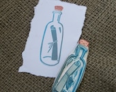 Message in a Bottle Rubber Stamp Hand Carved
