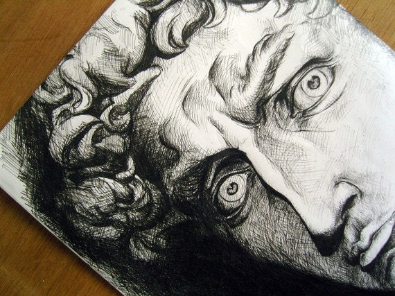 Envelope with original drawings of Michelangelo's David and slave sculptures