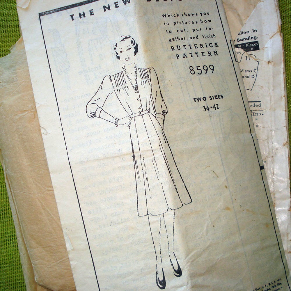 1930s Companion Butterick Pattern 8599 - FROCK - With New Deltor