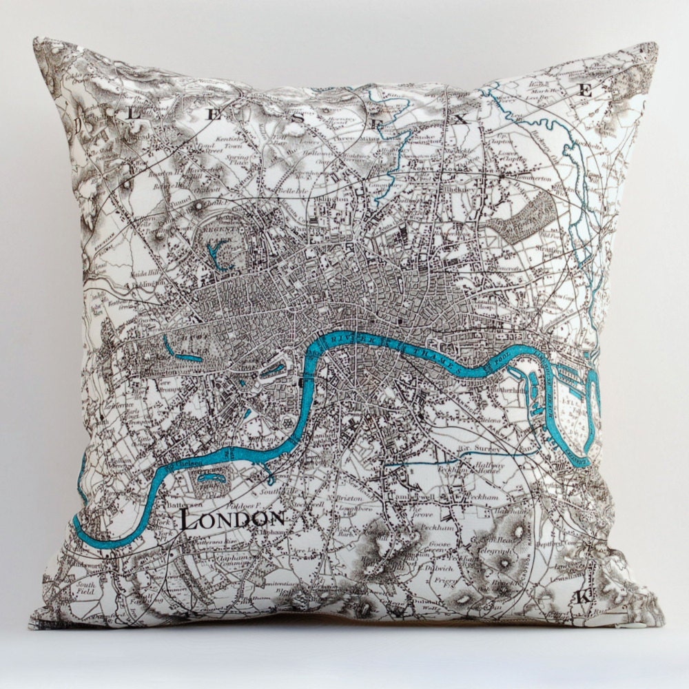 vintage LONDON map pillow DIY KIT, made to order 16x16 envelope style