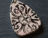 Ceramic Pendant Pink and White with Graphic