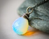 Simply Fire Opal Briolette Wire Wrapped Sterling Silver Necklace - SALE 15% Off