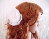 Bridal Flower Hair Clip, alligator clip white wedding flower, Wedding Hair Accessory, brides hair piece, organza and satin faced taffeta