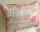 Pillow / cushion  - French theme with rose print -- 12.5" x 17"