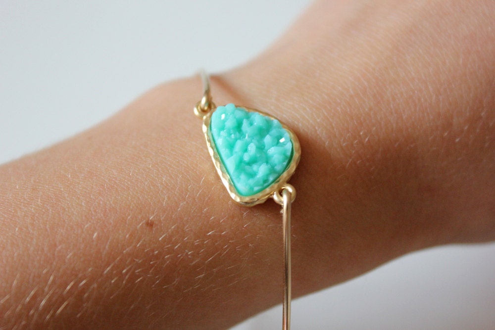 Druzy mint stone bangle 14kt gold filled - custom size