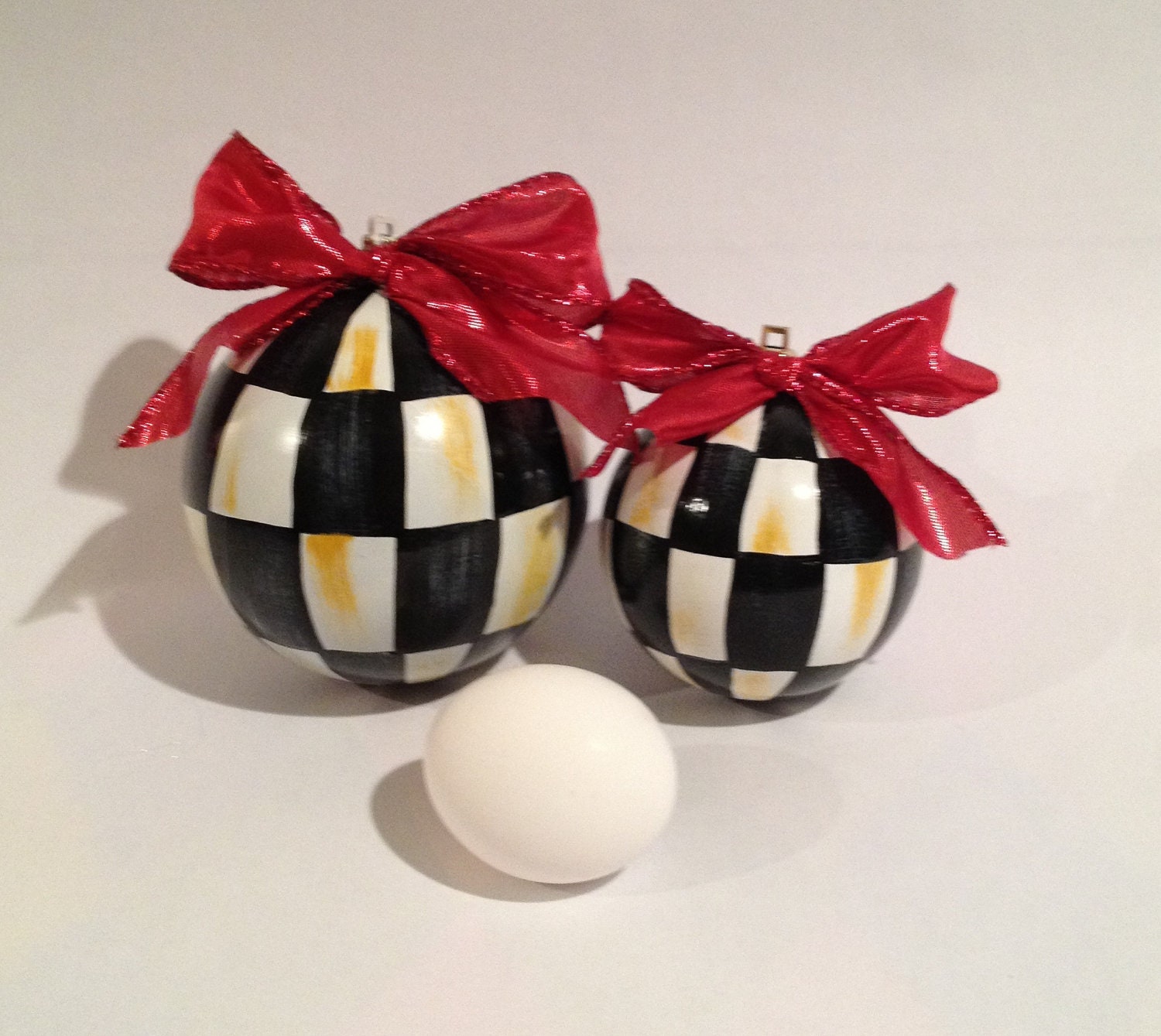 Hand Painted Black & White Checked Ornament - Orb  -  3" or 4"  Shatterproof-Listing is for ONE Hand Painted Ornament