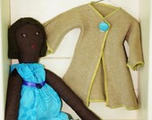Vintage Upcycled Fabrics, Vegan Cloth Rag Doll, Amanda, Brown Haired, Brown Eyed, 19 inches, OOAK,  Handmade in Australia