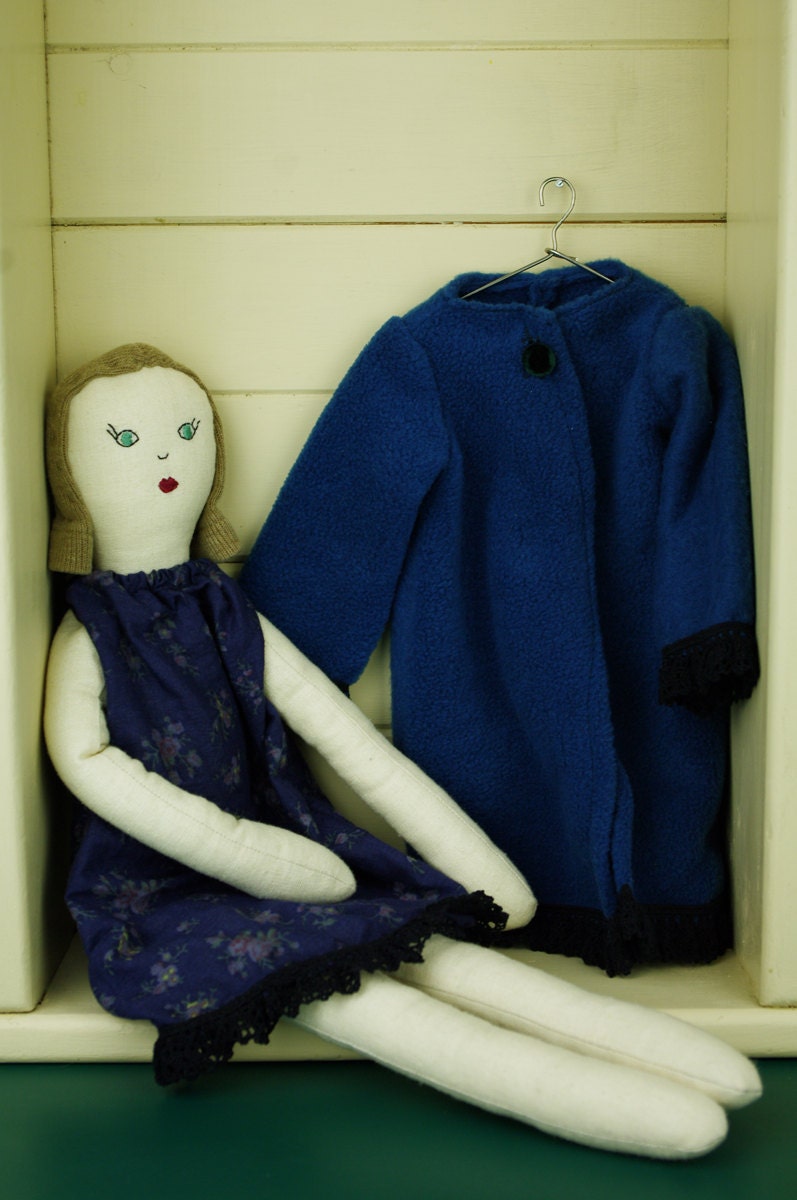 SPECIAL PRICE - Rag Doll, OOAK, Vintage Upcycled Fabrics, Vegan Cloth Doll, Genie, Light Brown Hair and Pale Green Eyes, 19 inches