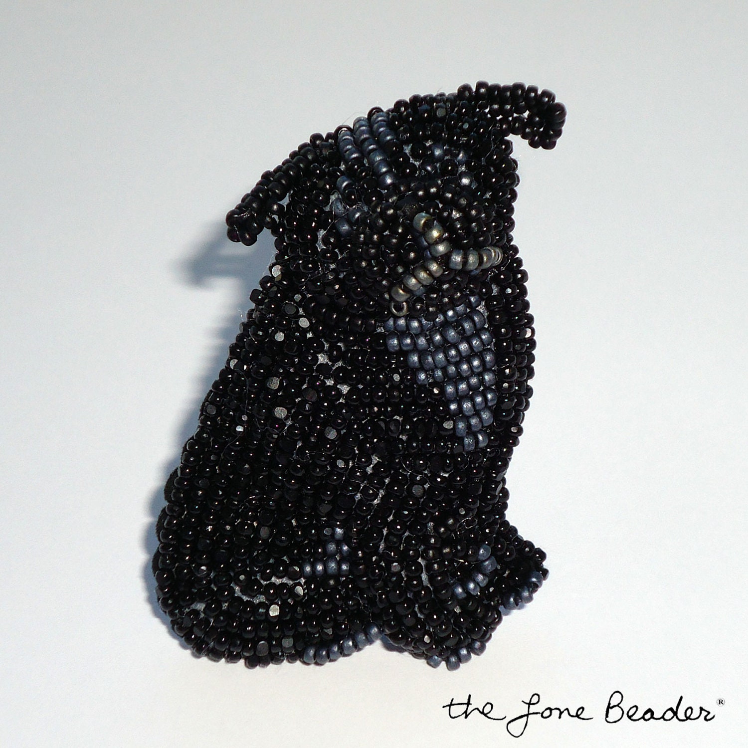 Beaded sitting PUG -Fawn or Black- wearable dog art pin/ pendant (Made to Order)