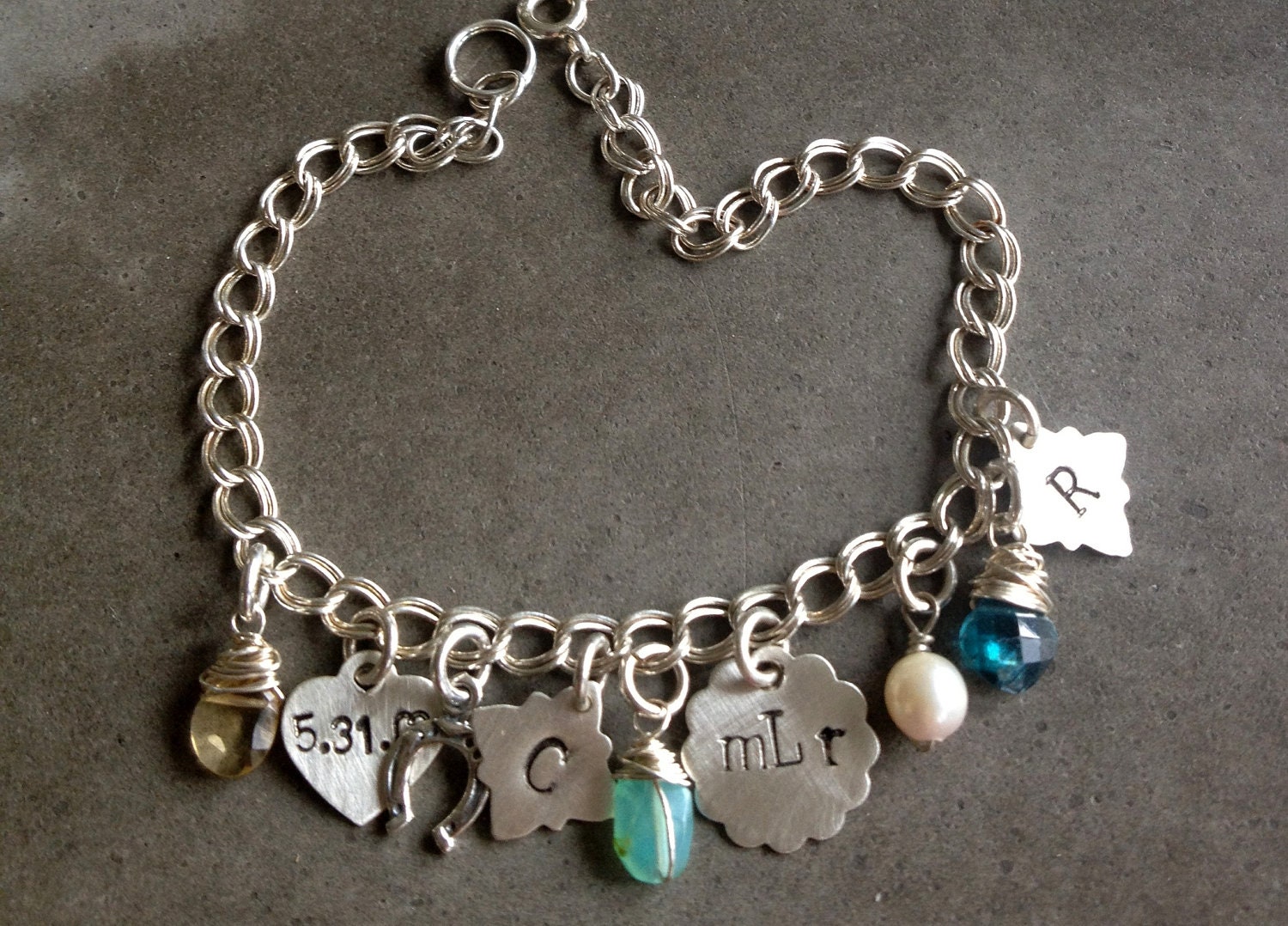 Charm Bracelet - Custom, Personalized Charms with Initials, Names, Dates