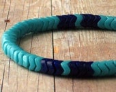 Chevron Tribal Bracelet in Teal Blue - African Snake Trade Beads, Vintage - Indigo, Teal  Blue - Boho Bohemian Unisex
