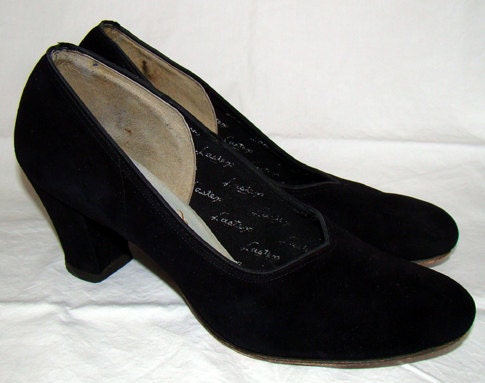 Black 1940's Shoes 40's Suede Pumps Heels